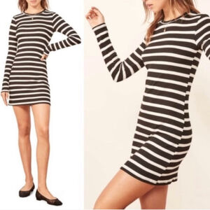 Reformation Striped Long Sleeve Dress in Black and White